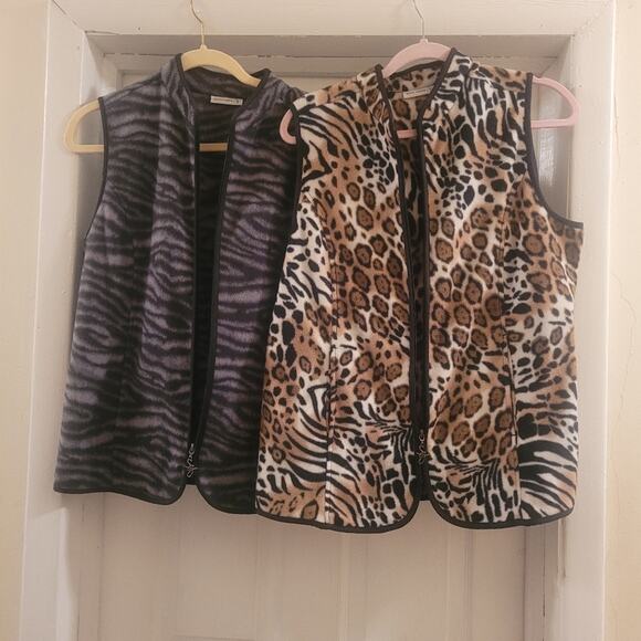Susan Graver Womens Animal Print Fleece Vests Size M Lot Of 2 Leopard Zebra - Picture 2 of 7